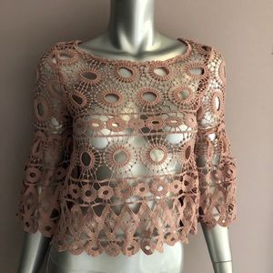 Salmon color crochet lace top